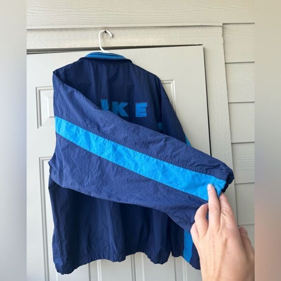 Vtg 90s Nike Windbreaker Jacket Blue Mock Neck Zip Nylon Embroidered Logo Sz XL - Picture 7 of 12